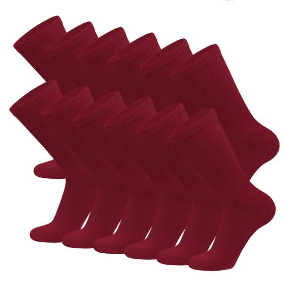 12 Pairs of Big and Tall Cotton Diabetic Non-Binding Neuropathy Crew Socks (Red, Sock Size 13-16)