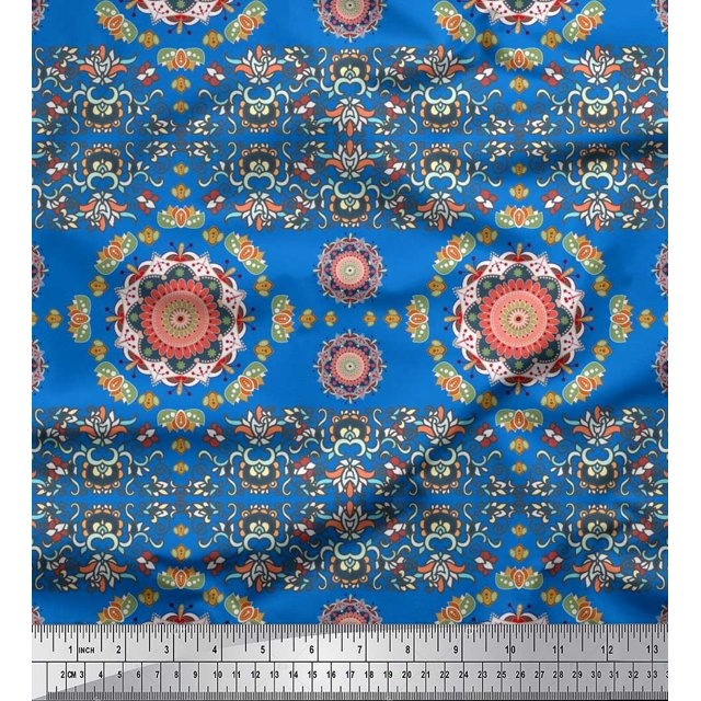Soimoi Polyester Crepe Fabric Floral Mandala Print Fabric by The Yard 42 Inch Wide