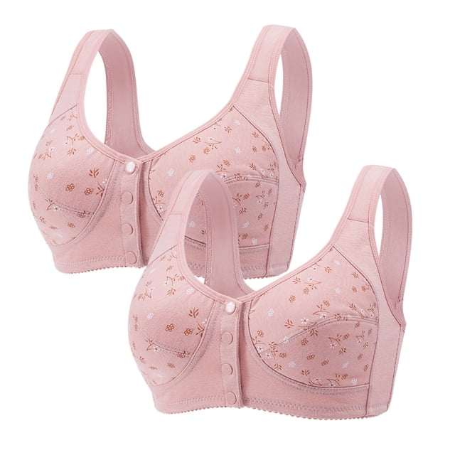 Plus Size Bras Front Closure Non-Restrictive Fit Bra Plus Size With Wireless No Padding Brassiere Femme Pink 105B
