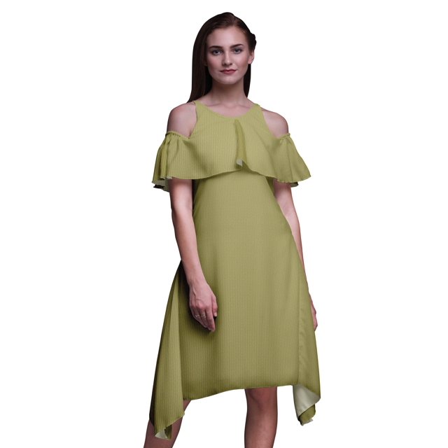 Bimba Robe Chic à Épaules Dénudées Imprimé Feuilles Vertes pour Femmes Tunique d'Été - TTG