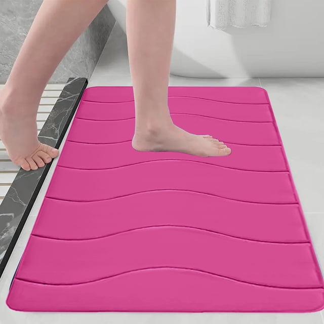 Fridja Washable Bathroom Mat, Memory Foam Bath Mat for Bathroom, Absorbent Bathroom Rug Non-Slip Rubber Back, 15.7''x23.6'', Pink