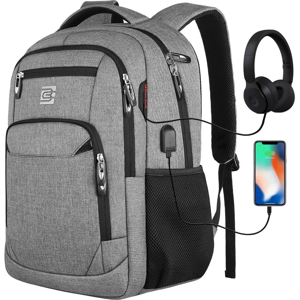 Laptop backpacks with USB charging port for men and women for work, school, university, school backpack for boys, teenagers with laptop compartment and anti-theft bag, 15.6 inches, black