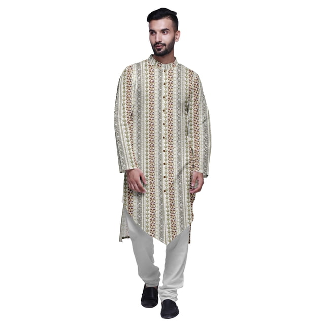 Atasi Button Down Asymmetric Printed Long Sleeve Rayon Kurta Pyjama Set