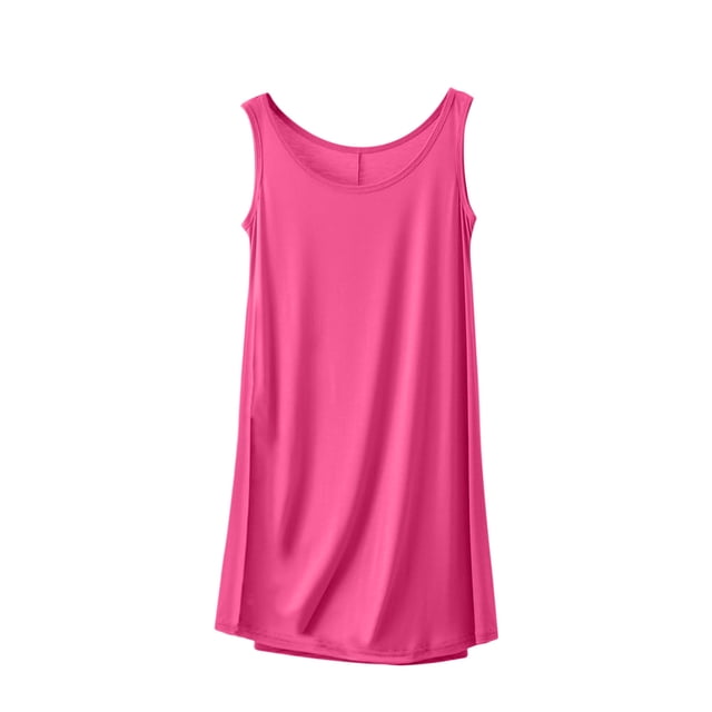Timegard Robes de Nuit pour Femmes Col Rond Sans Manches Vêtements de Nuit Confortables Doux Couleur Unie Robe de Nuit Décontractée