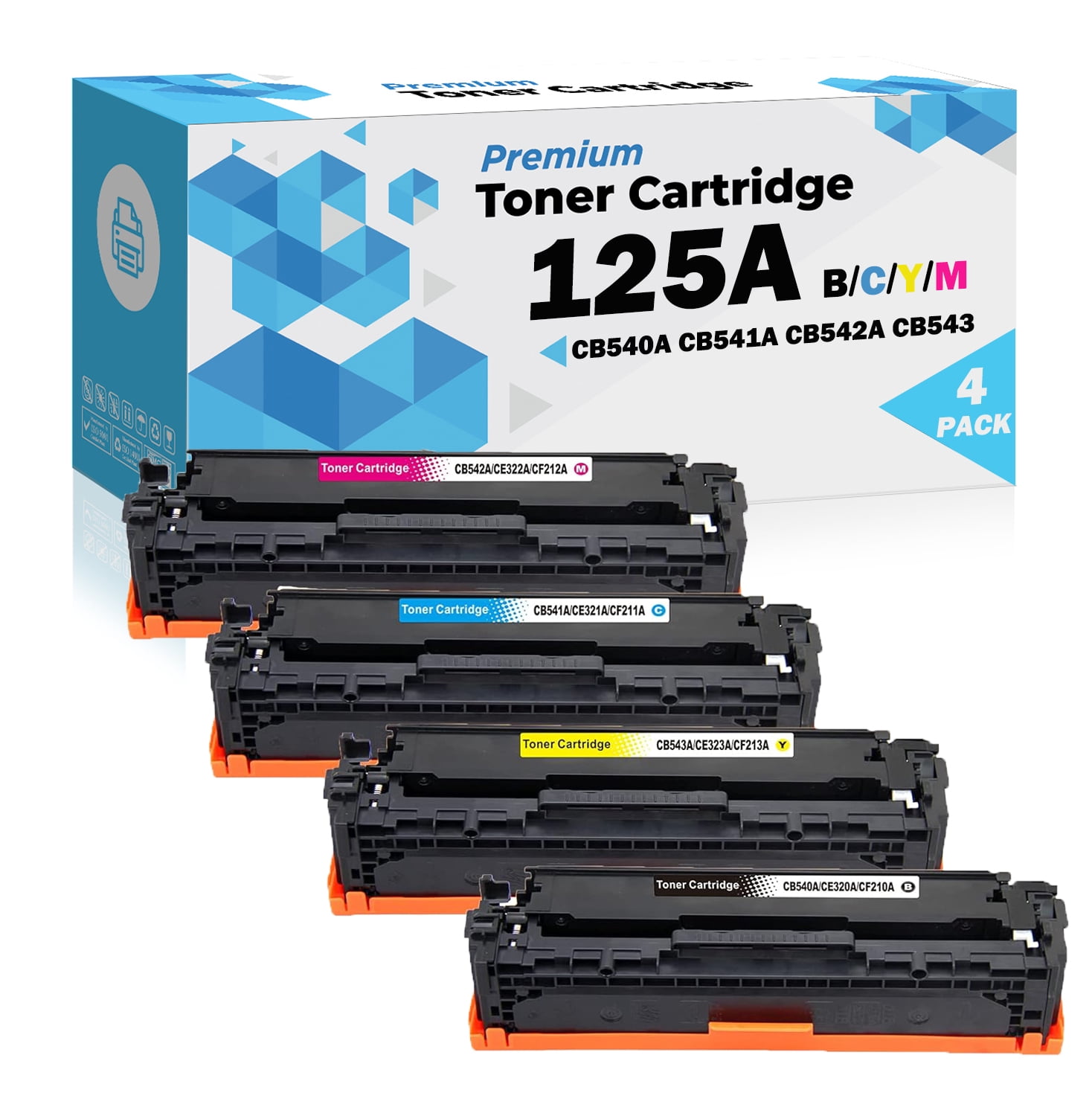 Ultra Toner® Compatible Replacement for HP 125A Toner Cartridge Black CB540A CB541A CB542A CB543A B/C/M/Y HP Color Laserjet CM1312 MFP CM1312NFI CP1210 CP1215 CP1510 CP1514N CP1515N CP1518NI (1 Set)