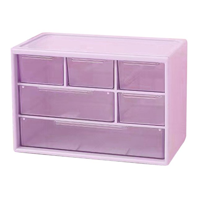 3 Layers Desktop Drawer Storage Box 6 Grids Jewelry Beauty Lens Organization Box for Small Items Purple