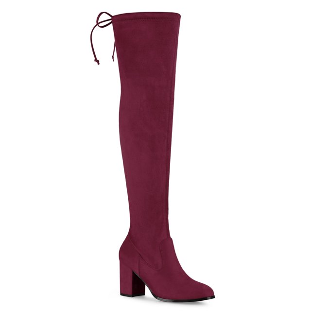 Unique Bargains Bottes Cuissardes à Talon Épais à Bout Rond pour Femmes