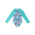 thumbnail image 4 of Kids Girls One Piece Long Sleeves Palm Trees Printed Swimsuit UV Protection Rash Guard Mint Green 12, 4 of 7