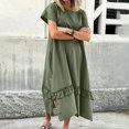 thumbnail image 1 of Ovzne Robes pour Femmes 2025 Robe de Plage Robe d'Été pour Femme à Manches Courtes Imitation Coton et Lin Col Rond Couleur Unie Poches Ourlet Fente Robe Robe de Printemps Robe Courte Liquidation, 1 of 6