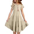 thumbnail image 4 of Qertyioot Robes pour Filles à Manches Volantées, Robe d'Été Trapèze Décontractée, Robe Midi Évasée à Étages avec Poches, 4 of 7