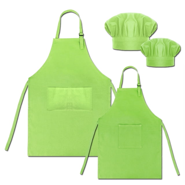 TOPTIE Cotton Canvas Kid & Parent Cooking Aprons and Chef Hat Set