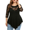 thumbnail image 1 of Kcodviy Taille Femmes Hauts Unis Hauts pour Femmes Blouse Col Rond Quart Plus Femmes 3X Hauts et Blouses Grande Taille Asymétrique Trois Dentelle Florale Blouses en Dentelle pour Femmes Grande Taille Hauts Grande Taille, 1 of 9