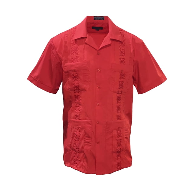 Gravity Threads Chemise d'Été Guayabera pour Homme - Rouge - Très Grand