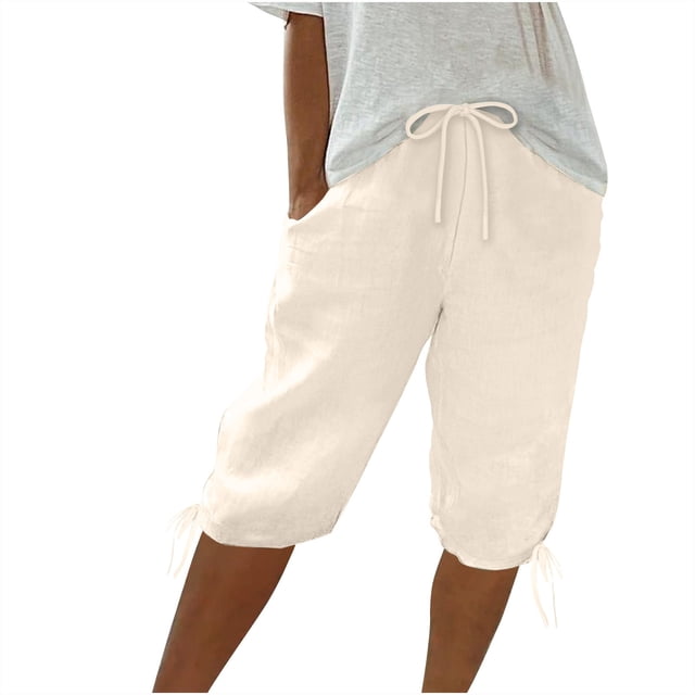 Timegard Womens Shorts Elastic High Waist Bottom Drawstring Shorts Summer Casual Solid Color Shorts