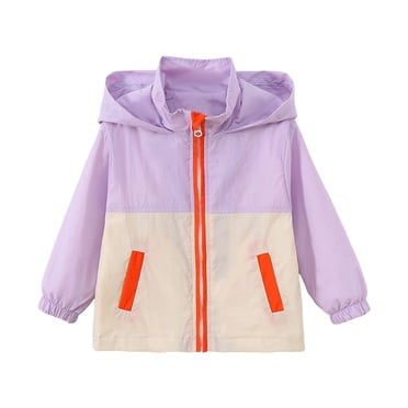 MIASHUI Kids Spring Jackets for Boys Girls Patchwork Hooded Coat Zipper Outwear,Purple,5-6 Years