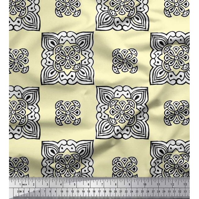 Soimoi Cotton Duck Fabric Floral Block Printed Craft Fabric by The Yard 56 Inch Wide