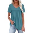 thumbnail image 1 of Timegard Womens Summer Tops Ruched Drop Shoulder V Neck Short Sleeve Casual Loose Comfy Blouse Tops, 1 of 6