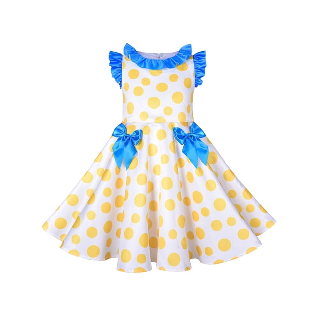 Robe Fille Jaune à Pois Col Plissé Costume de Poupée Surprise Fête 7 Ans