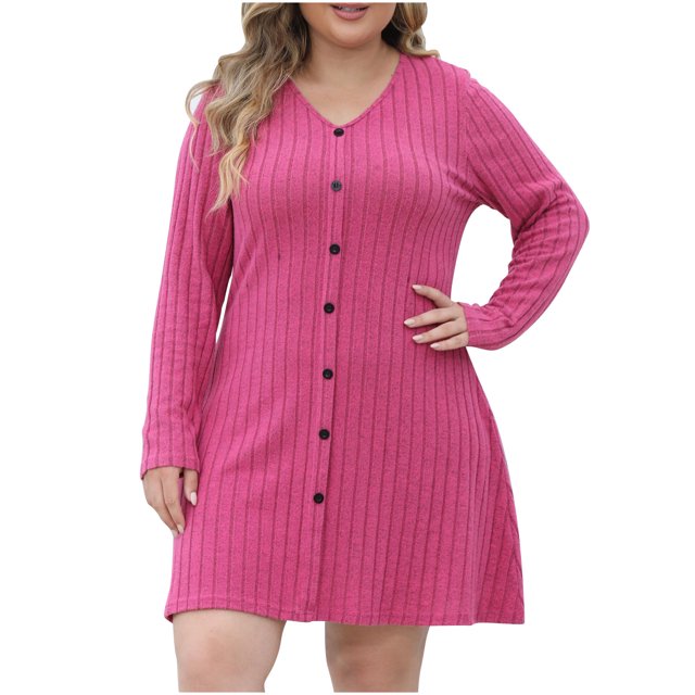 AherBiu Cardigan pour Femmes, Robe Courte Côtelée en Tricot à Boutons, Manches Longues, Automne, Basique, Superposition, Cardigans