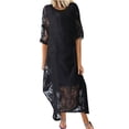 thumbnail image 1 of RKSTN Robe d'Été pour Femme Décontractée Unie à Manches Mi-Longues avec Empiècements en Maille, Robe Midi Fluide, 1 of 6