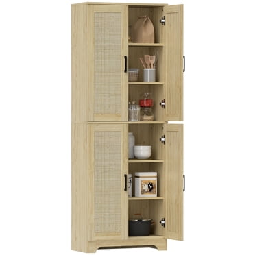 HOMCOM Garde-Manger de Cuisine avec 4 Portes en Rotin et Tablettes Ajustables, Chêne