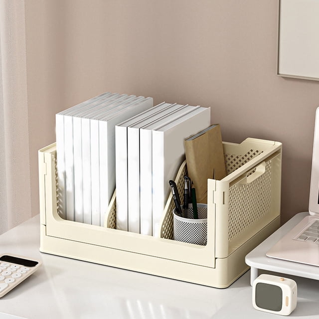 Foldable Storage Basket, Collapsible Organizer Bin with Wheels, Portable Desktop Box for Home Office Bedroom Closet