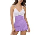 thumbnail image 2 of Ailaofu Women One Piece Swimsuits Swim Dress Tummy Control Bathing Suits V Neck Ruffle Skirt Swimwear, 2 of 7