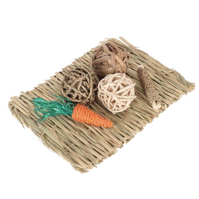 Hamster Chew Toy Set, Prevent Corrosion Free Grass Mat Ball Toy Teeth Grinding For