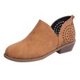 thumbnail image 1 of Kcodviy Bottes pour Femmes à Bout Rond Ajouré Bottes pour Femmes Décontractées à Bouche Peu Profonde Talon Bottes Rétro Unies pour Femmes Couleur Bottines, 1 of 1
