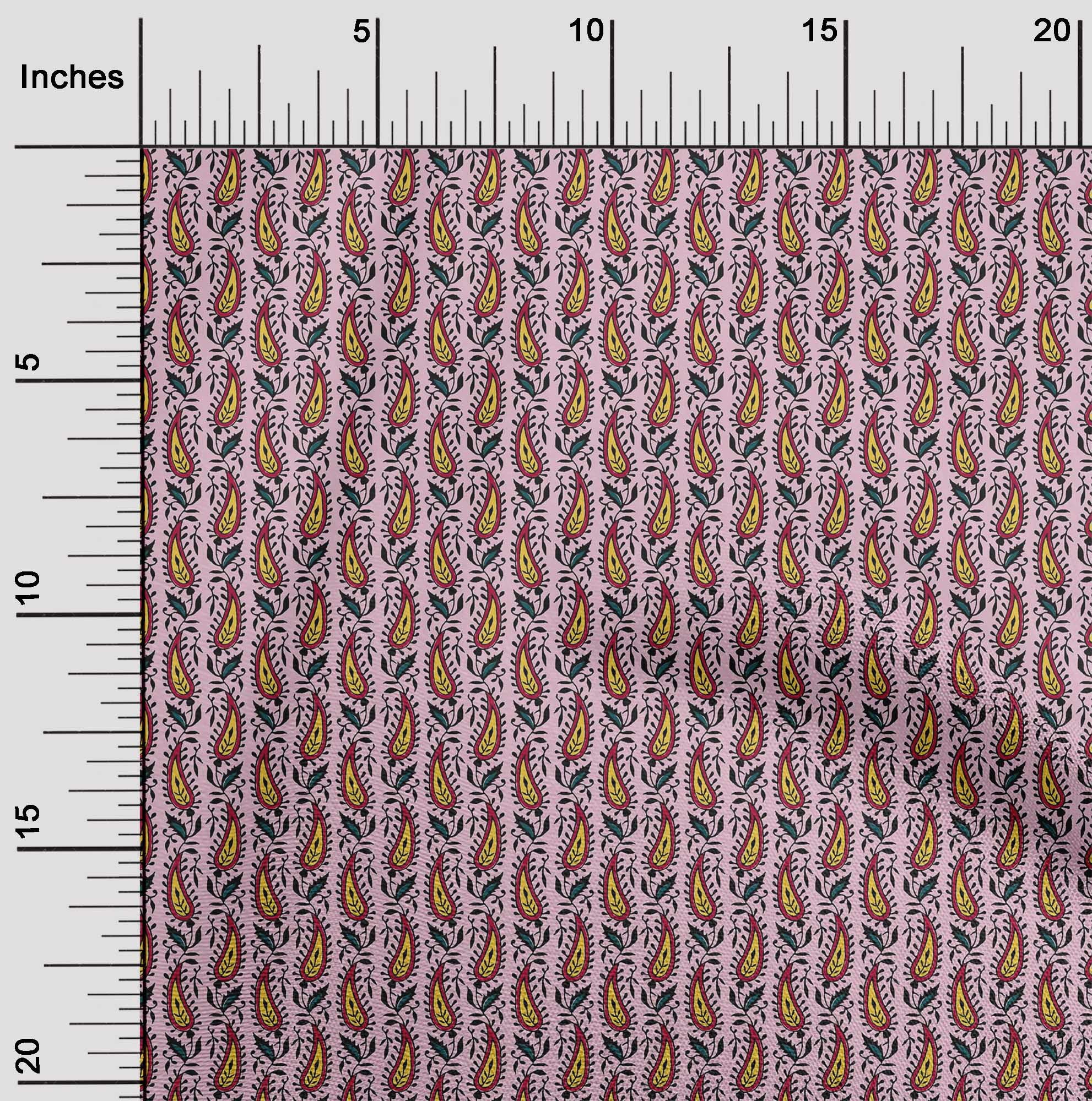 oneOone Cotton Silk Fabric Leaves & Paisley Block Printed Fabric 1 Yard 42 Inch Wide