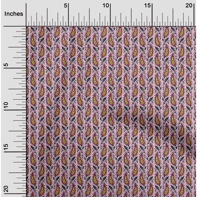 oneOone Cotton Silk Fabric Leaves & Paisley Block Printed Fabric 1 Yard 42 Inch Wide