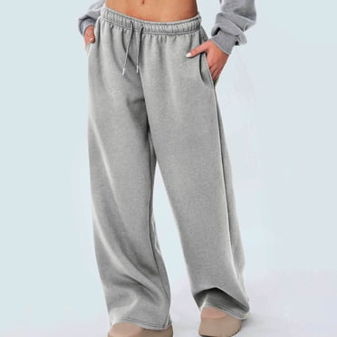 Miqool Women's Wide Leg Fleece Sweatpants Drawstring Elastic Waist Baggy Athletic Joggers Pants Casual Loose Comfy Lounge Pants with Pockets