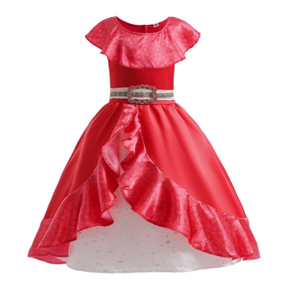 SATKULL Girls Red Princess Dress Birthday Halloween Party Queen Fancy-Dress Costume with Wig for Kids 2-12 Years