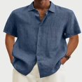 thumbnail image 1 of Men‘s Linen Casual Short Sleeve Shirts Button Down Summer Beach Shirt，M Light Blue, 1 of 5