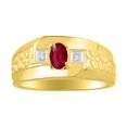 thumbnail image 1 of RYLOS Men's Rings 14K Yellow Gold Classic Nugget 6X4MM Oval Gemstone & Diamond Ring Ruby July Birthstone Rings Size 11, 1 of 7