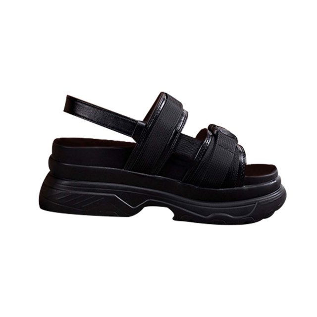 Womens Platform Sandals Open Toe Slingback Slip on Elastic Straps Double Buckle Solid Color Soft Sole Comfortable Breathable Lightweight Casual Summer Sandals Black
