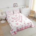 thumbnail image 4 of Erosebridal Initial V Letter Bedding Toddler Comforter Set, Pink Heart Bow-tie Down Comforter, Geometry Decor, Reversible 2pcs, 4 of 8