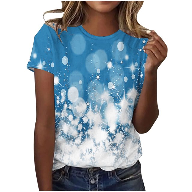 Dealovy T-Shirts pour Femmes Décontractés à Manches Courtes Tuniques Imprimées Col Ras du Cou Été Amples Confortables Blouses