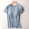thumbnail image 2 of Penkiiy T-Shirts d'Allaitement pour Femmes, Manches Courtes, Col Rond, T-Shirts, Blouse Multifonction, Chemise Post-Partum Unie, Bleu, pour L, 2 of 3