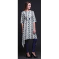 thumbnail image 2 of Bimba Kurta Shibori Ikat Bleue pour Femmes Ethnique Imprimée Asymétrique Hauts d'Été pour Femmes Petit, 2 of 6