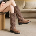 thumbnail image 2 of Womens Fleece Mid Calf Winter Combat Boots Fashion Plush Leather Patchwork Chunky Heel Knee High Riding Tall Boots, 2 of 6