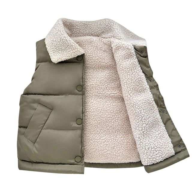 FAOWME 2025 Winter Children Vest Lamb Coat Green 7-8 Years
