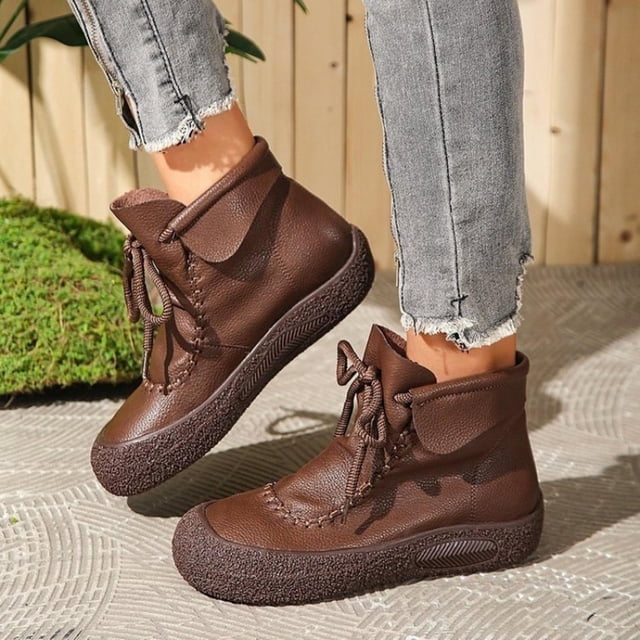 Amzcrzy Bottes à la Cheville pour Femmes Bottes de Mode Décontractées pour Femmes de Printemps et Bottines Courtes Couleur Unie Bout Rond à Lacets Confortables Semelle Souple Plates Bottes à la Cheville Bottines pour Femmes Bottes pour Femmes Bottines pour Femmes