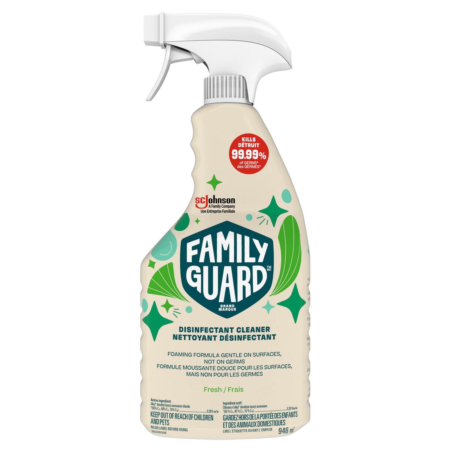 Family Guard™ Nettoyant Désinfectant Tout Usage, Élimine 99,99 % des Germes, Parfum Frais, 946ml