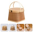 thumbnail image 2 of 1Pc Household Handle Basket Bamboo Woven Storage Basket Storage Container, 2 of 9