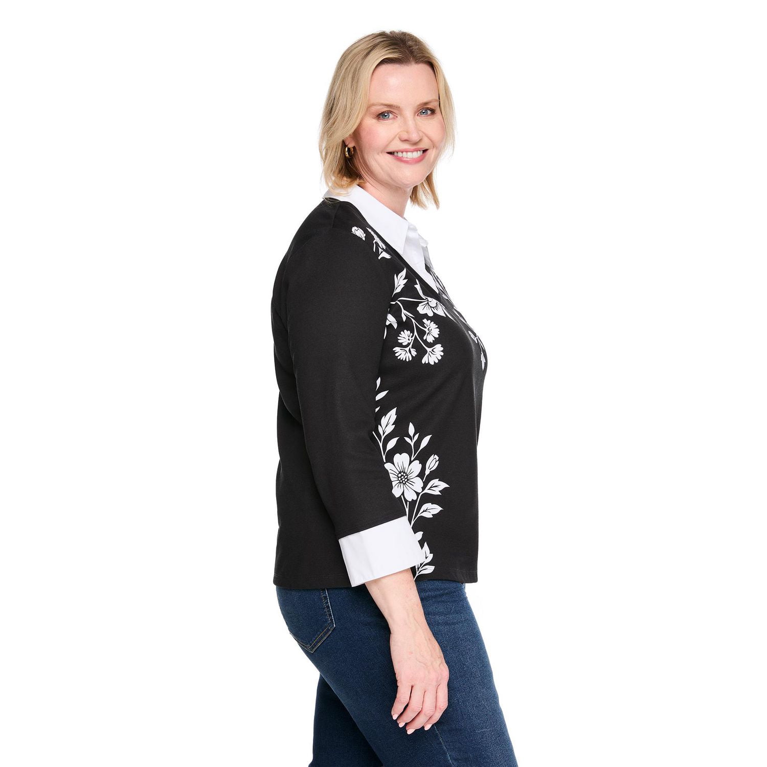 Karen Scott Women's Plus Collared V-Neck Top