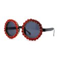 thumbnail image 1 of Grandes Lunettes de Soleil Hippie Diva à Grand Cercle Rond avec Strass Couronnés Noir Rouge, 1 of 4