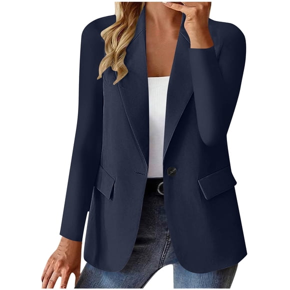 WRKEKC Blazers for Women Work Casual Long Sleeve Lapel Slim Fit Open Front Blazer with Faux Pockets Fall and Winter Office Outerwear