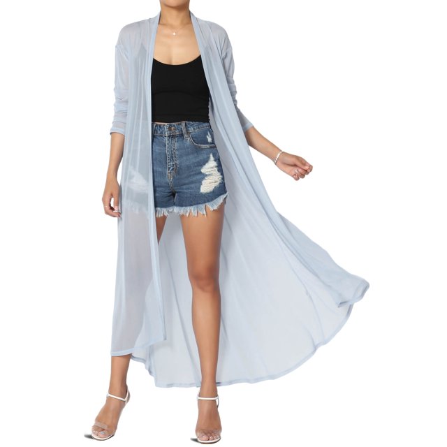 TheMogan Cardigan Long à Manches Longues en Maille pour Femmes Mi-Mollet Caftan Transparent