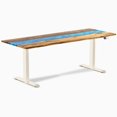 thumbnail image 1 of Desky Bureau Assis-Debout en Bois Dur à Résine Double - Rivière Bleue en Teck / 80 x 30 Pouces / Blé, 1 of 10